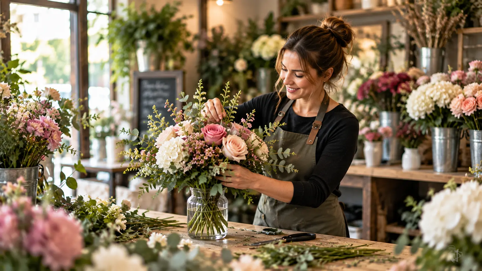 Concept direction for a shop page with a florist arranging stems